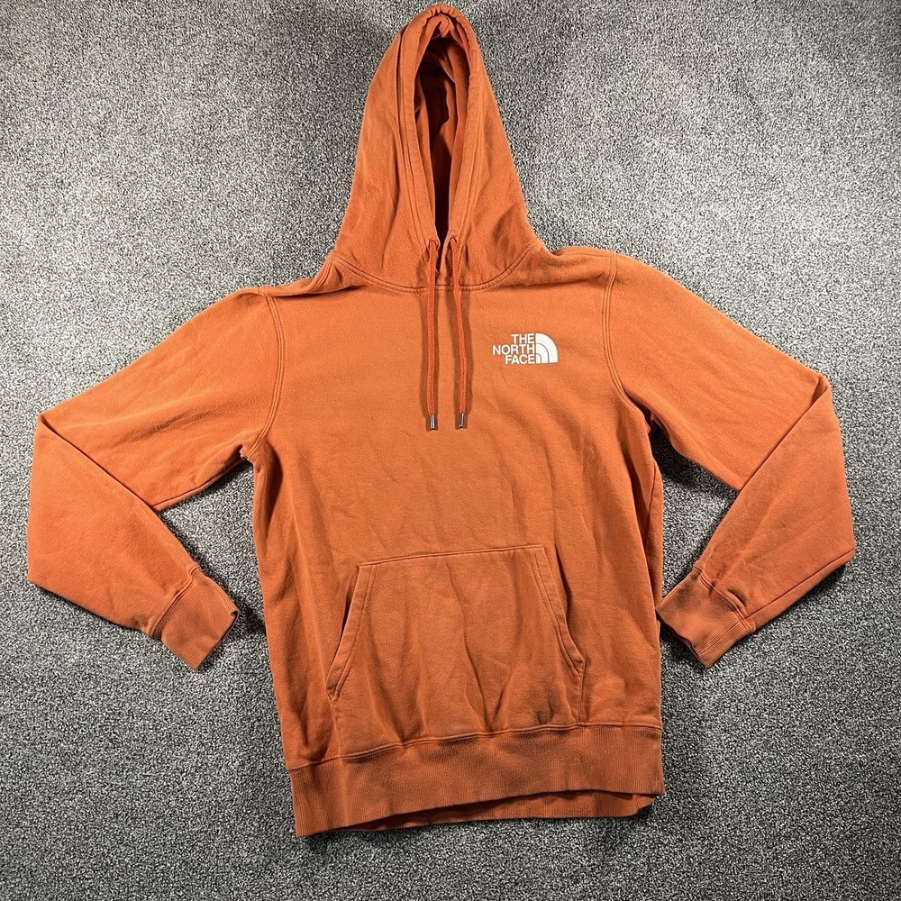 The North Face Pullover Hoodie Orange Men’s Small Fleece Sweatshirt Logo